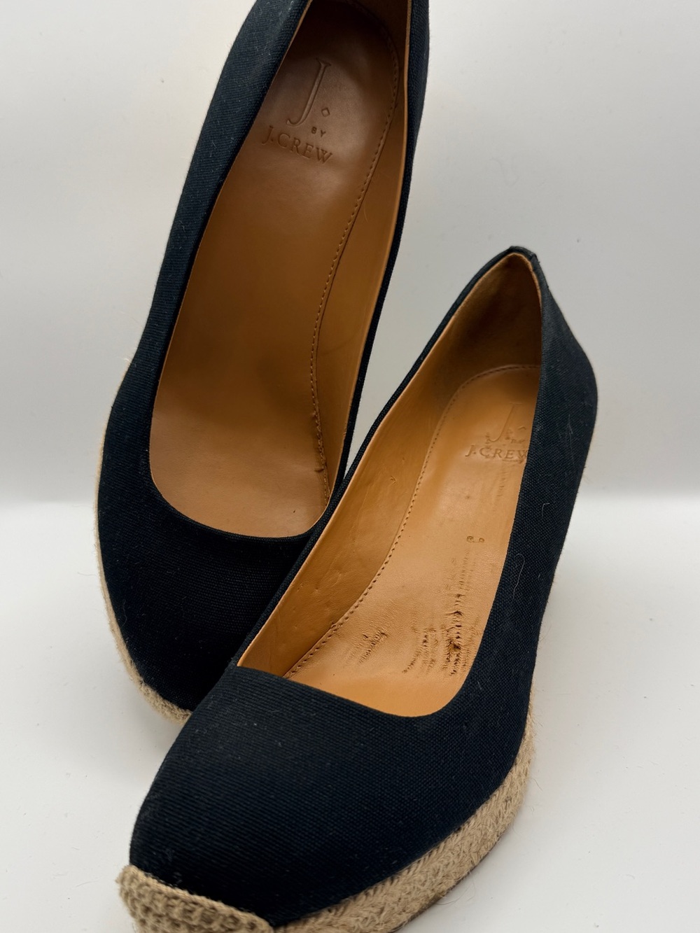 J.Crew Black Canvas Espadrille Wedge Pumps Size 8.5